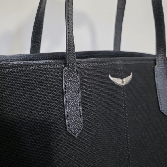 NEW Zadig & Voltaire Mink Wings Canvas Leather Black Tote Bag Purse - Picture 9 of 10